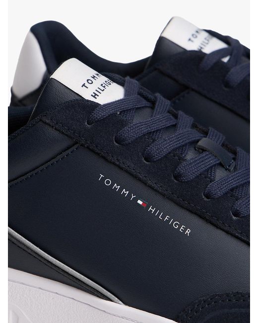 Tommy Hilfiger Blue Mixed Texture Leather Basketball Trainers for men