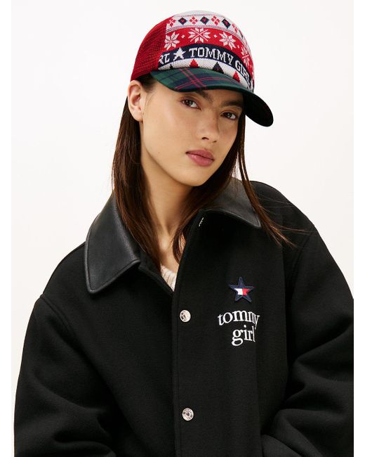 Tommy Hilfiger Red Tommy Girl Fair Isle Flannel Trucker Cap