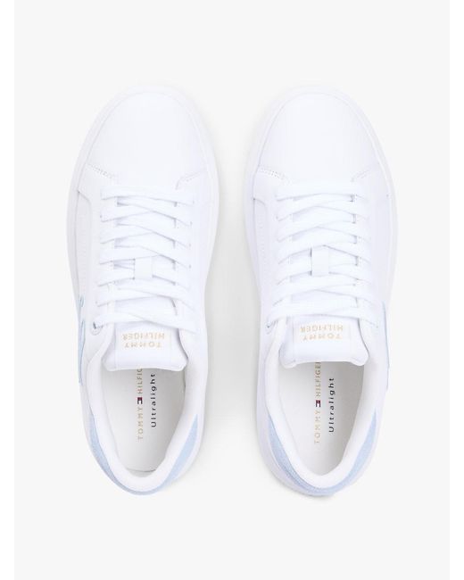 Tommy Hilfiger White Hilfiger Icon Leather Logo Embroidery Court Trainers