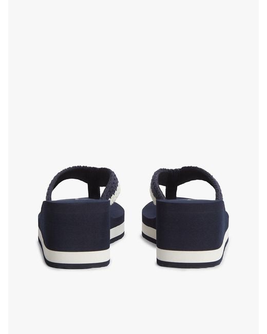 Tommy Hilfiger Blue Wedge Heel Woven Flip-Flops