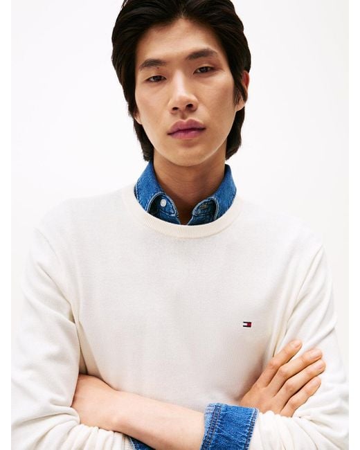Pullover Con Bandierina Ricamata di Tommy Hilfiger in White da Uomo