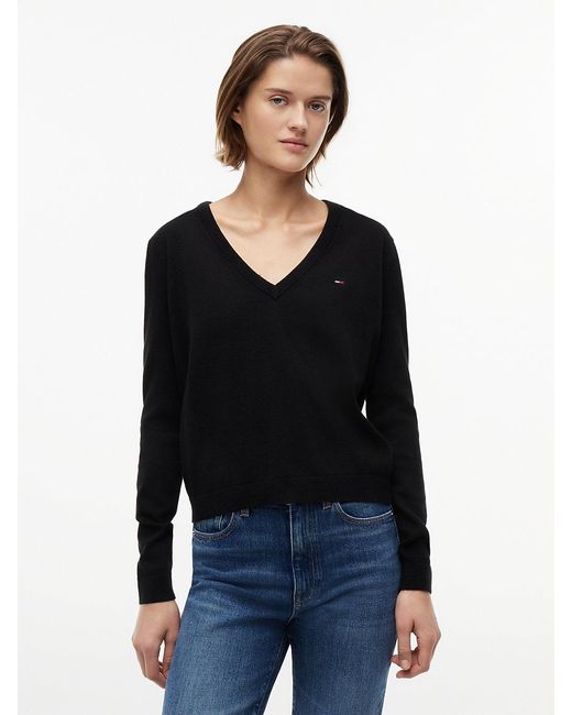Tommy Hilfiger Black Flag Embroidery V-Neck Jumper