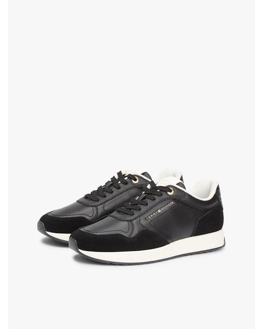 Tommy Hilfiger Black Embossed Th Monogram Leather Trainers
