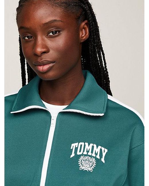 Tommy Hilfiger Green Varsity Reißverschluss-Jacke mit Logo