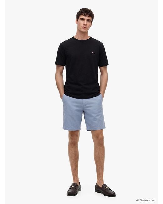 Tommy Hilfiger Black Flag Embroidery Textured Crew Neck T-Shirt for men
