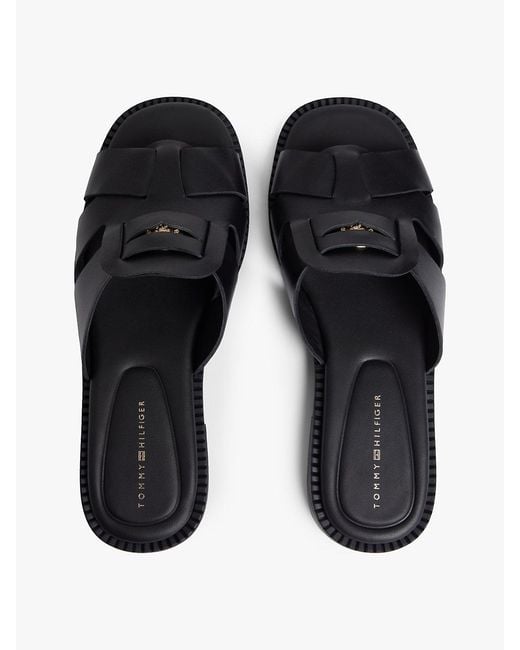 Tommy Hilfiger White Leather Crest Square Toe Sandals