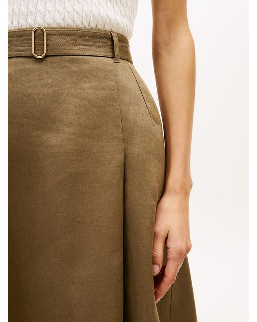 Tommy Hilfiger Natural Pure Linen Midi Flared Utility Skirt