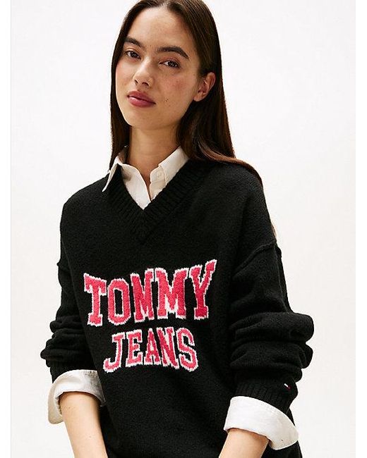 Tommy Hilfiger Varsity Mini-Sweaterjurk Met Intarsialogo in het Black