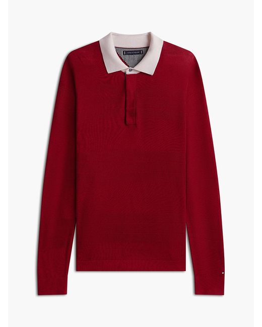 Tommy Hilfiger Red New York Label Relaxed Silk Blend Rugby Shirt for men
