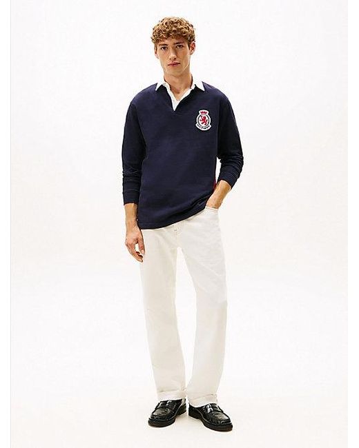 Tommy Hilfiger Relaxed Fit Colour-Blocked Rugbyshirt in het Blue voor heren