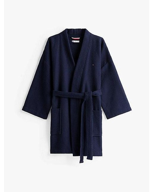 Tommy Hilfiger Wafelgebreide Ochtendjas in het Blue
