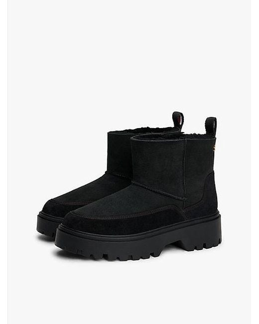 Botas De Nieve En Piel Con Suela Dentada Tommy Hilfiger de color Black