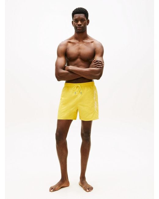 Tommy Hilfiger Yellow Logo Embroidery Mid Length Swim Shorts for men