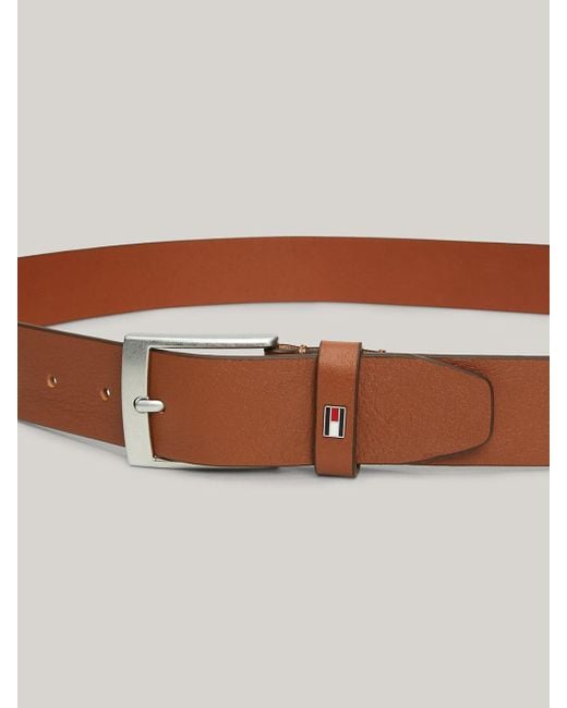 Tommy Hilfiger Brown Enamel Flag Smooth Leather Belt for men