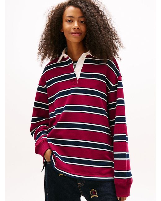 Tommy Hilfiger Red Stripe Relaxed Terry Rugby Shirt