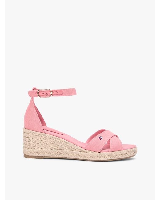 Tommy Hilfiger Pink Hemp Crossover Strap Wedge Espadrilles