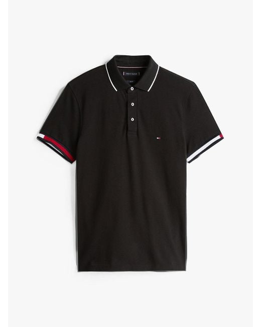 Polo Slim Fit Con Dettagli Iconici di Tommy Hilfiger in Black da Uomo