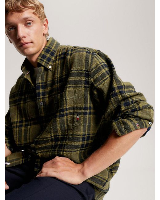 Tommy hilfiger green check cheap shirt