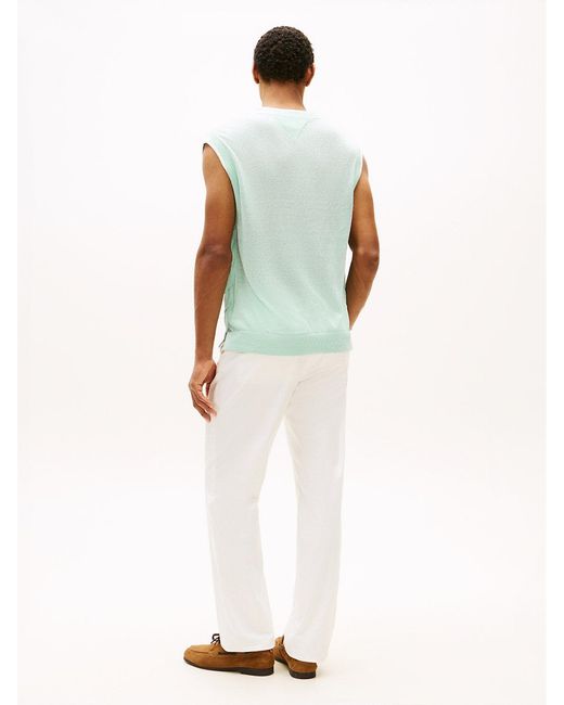 Tommy Hilfiger Blue Lightweight Linen Blend V-neck Sweater Vest for men