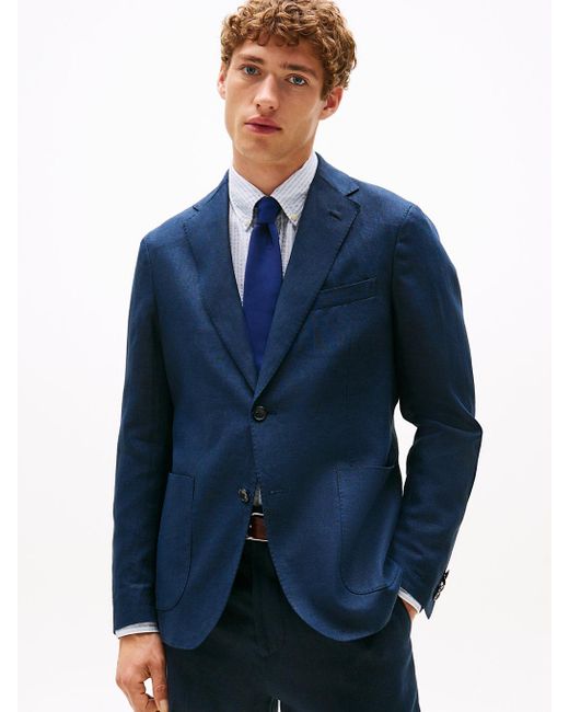 Tommy Hilfiger Blue Pure Linen Extra Slim Blazer for men