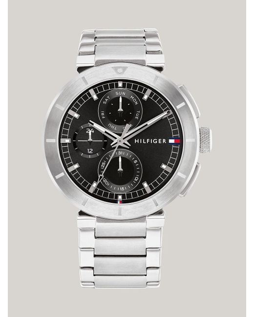 Tommy Hilfiger Black Dial Stainless Steel Chain-link Watch in Grey 