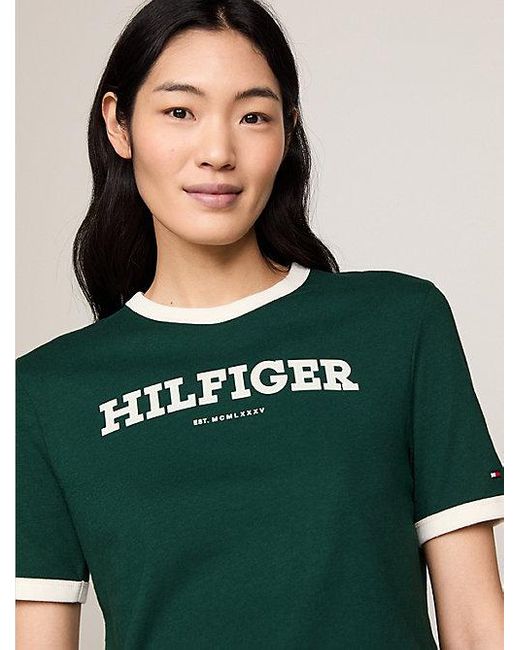 Tommy Hilfiger T-shirt Met Flocked Hilfiger Monotype-logo in het Green