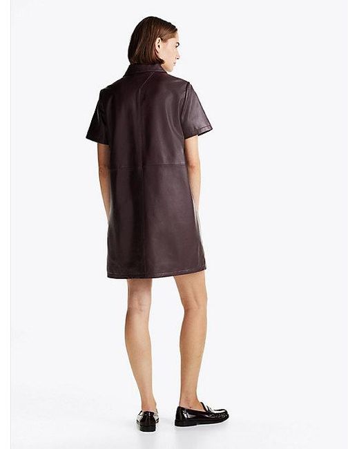 Tommy Hilfiger Leren Mini-Jurk Met Korte Mouwen in het Red