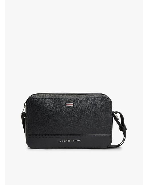 Tommy Hilfiger Black Signature Tape Plaque Crossbody Reporter Bag for men