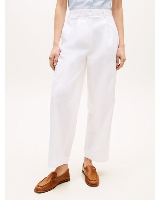 Tommy Hilfiger White Pleated Barrel Chinos