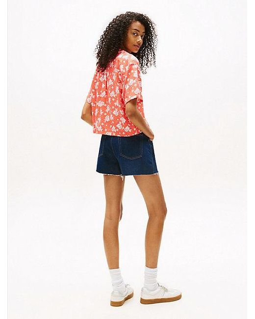 Tommy Hilfiger Cropped Overhemd Met Print En Korte Mouwen in het Red