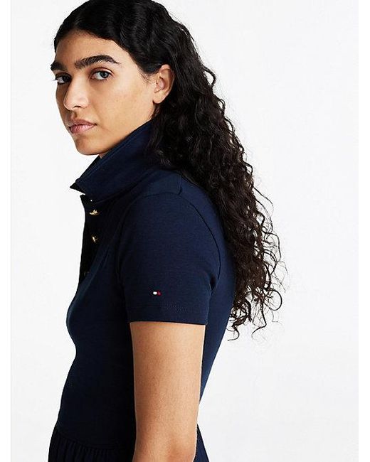 Tommy Hilfiger Blue Slim Fit Midi-Polokleid Mit Knöpfen