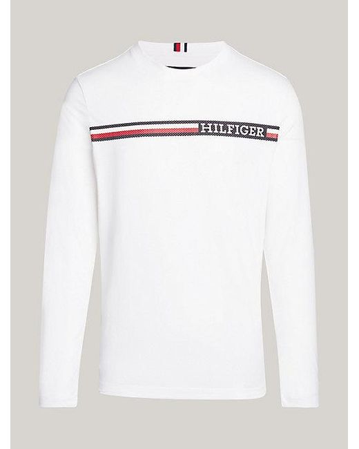 Tommy Hilfiger Langarmshirt mit Streifen-Logo in White für Herren
