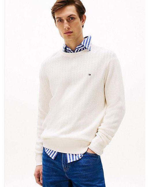 Tommy Hilfiger Getextureerde Trui Met Ronde Hals in het White voor heren