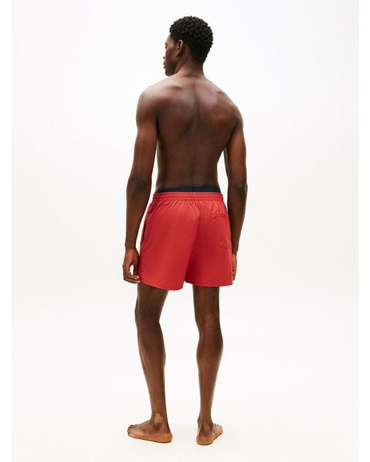 Tommy Hilfiger Red Double Waistband Mid Length Swim Shorts for men