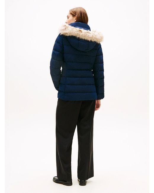 Tommy Hilfiger Blue Faux Fur Hood Down Puffer Jacket
