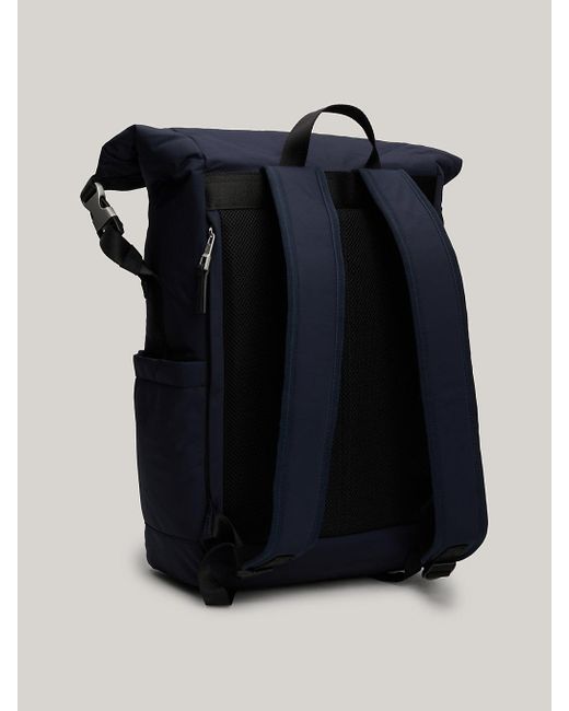 Tommy Hilfiger Blue Signature Water Repellent Roll-top Laptop Backpack for men