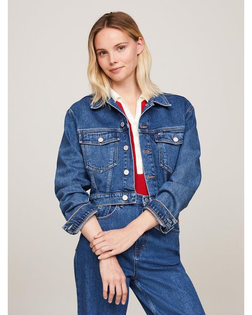 Tommy Hilfiger Blue Archive Cropped Denim Trucker Jacket