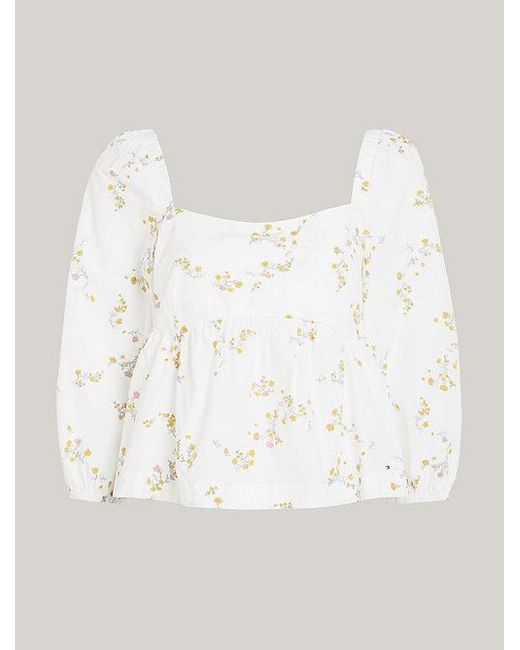 Tommy Hilfiger Cropped Babydoll-blouse Met Gekruiste Bandjes in het White