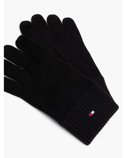 Tommy Hilfiger Black Hilfiger Flag Embroidery Gloves With Cashmere for men