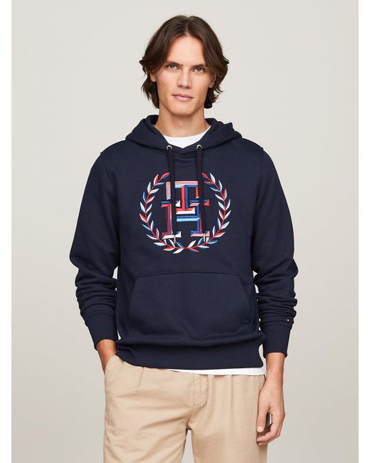 Tommy Hilfiger Blue Logo Embroidery Drawstring Hoody for men