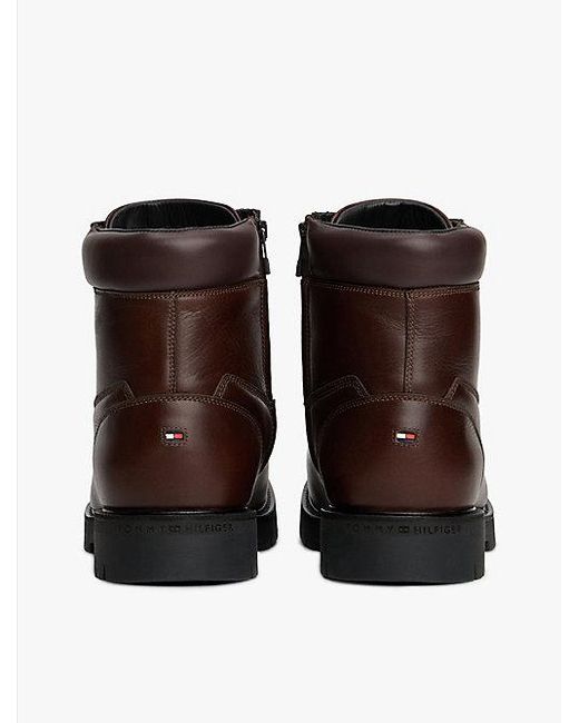 Tommy Hilfiger Leren Veterboots Met Profielzool in het Brown voor heren