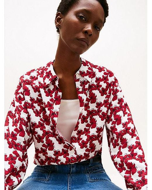 Camisa De Corte Amplio Con Textura Tommy Hilfiger de color Red