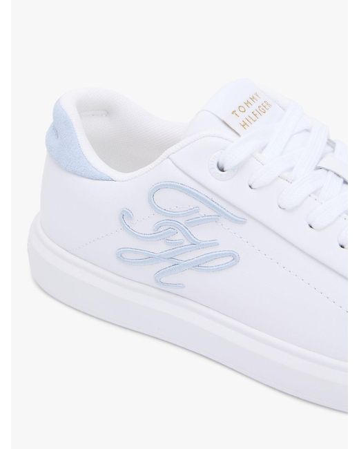 Tommy Hilfiger White Hilfiger Icon Leather Logo Embroidery Court Trainers
