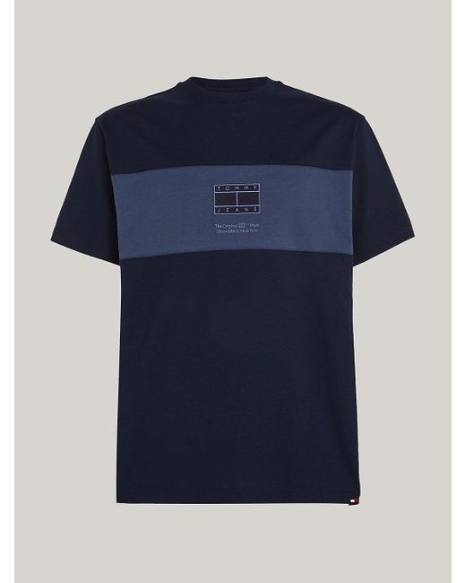 Tommy Hilfiger Blue Tonal Logo Colour-blocked T-shirt for men