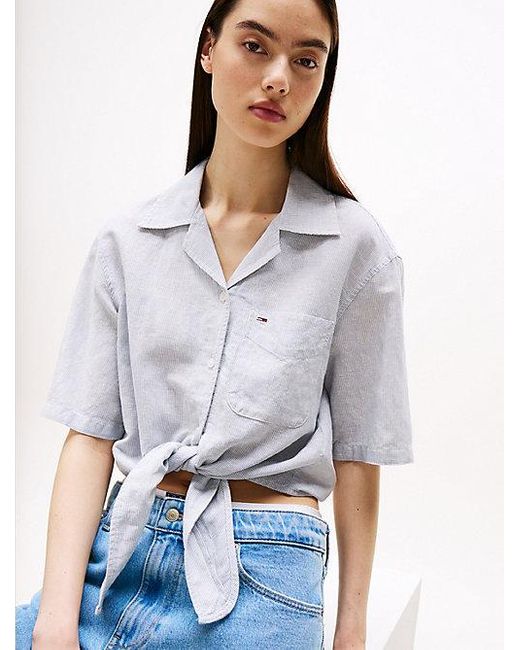 Tommy Hilfiger Cropped Relaxed Fit Overhemd Met Korte Mouwen in het White