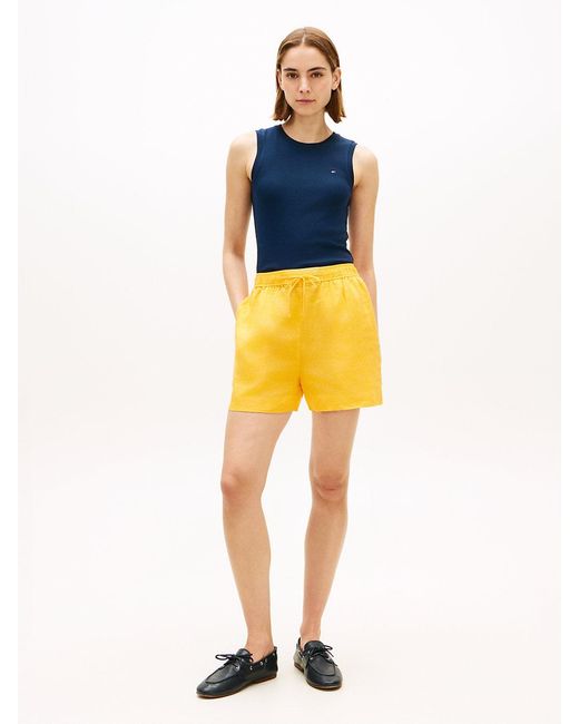 Tommy Hilfiger Yellow Flag Embroidery Pure Linen Shorts