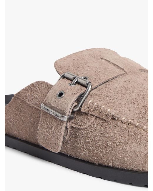 Tommy Hilfiger White Textured Washed Suede Loafer Mules for men