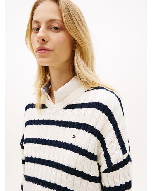 Tommy Hilfiger White Cable Knit Relaxed Jumper