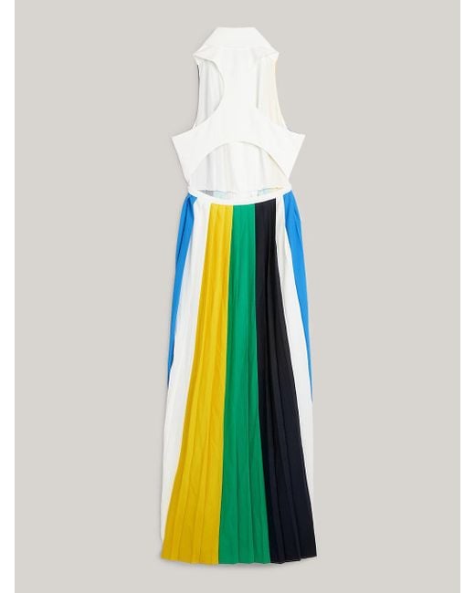 Tommy Hilfiger Blue Colour-blocked Pleated Maxi Dress