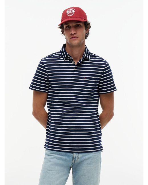 Tommy Hilfiger Blue Regular Fit Stripe Jersey Polo Shirt for men
